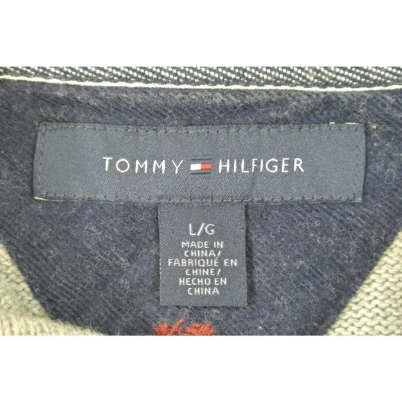 Tommy Hilfiger  Sweater Shawl Neck Button Gray Knit Mens Large 100% Cotton - Picture 8 of 11